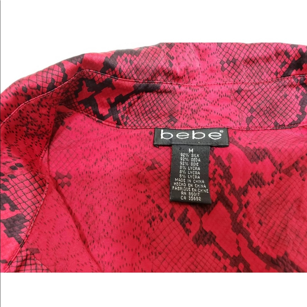 Bebe Red Animal Print Snakeskin Silk Blend Shirt